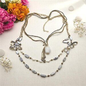 Boho Multi Strand Agate Freshwater Pearl Crystal Layered Statement Necklace